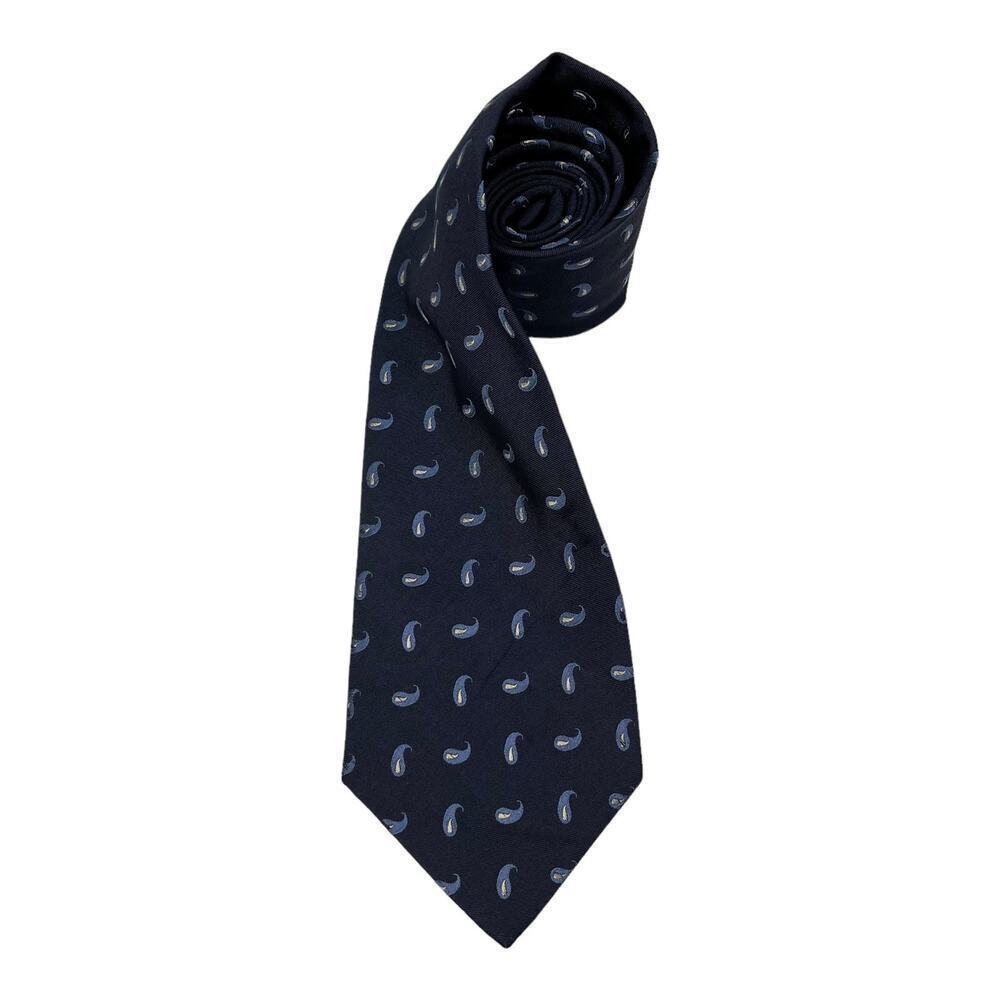 Vintage Polo Ralph Lauren Dark Blue Light Blue Paisley Print 100% Silk Neck Tie